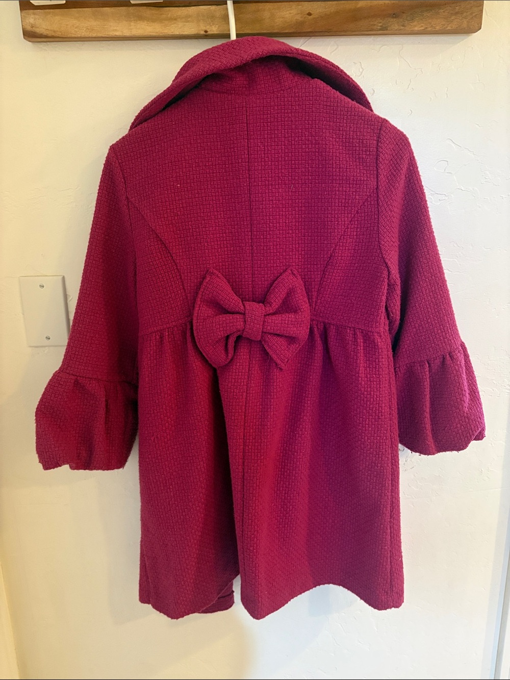 Takara Raspberry Textured Pea Coat with Ruffled Sleeves - Picture 4 of 5